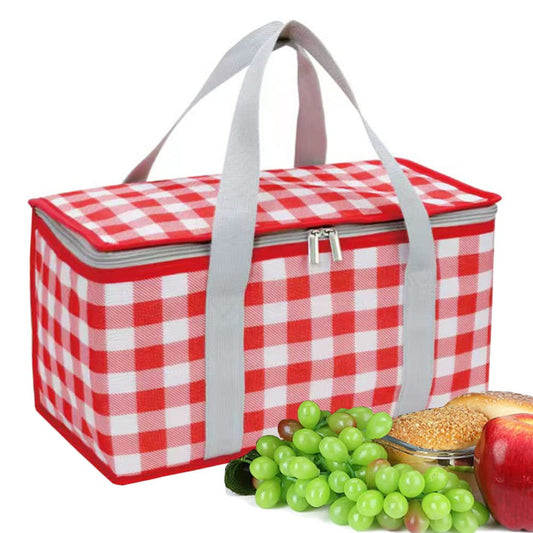 Insulated Picnic Bag Cooler Reusable, Beach Bag Cooler Bags with Zippered Top - Insulated Bag for Hot or Cold,Picnic Basket Collapsible, Picnic,Beach, Outdoor (13.8x7.9x7.9 in) (RED)