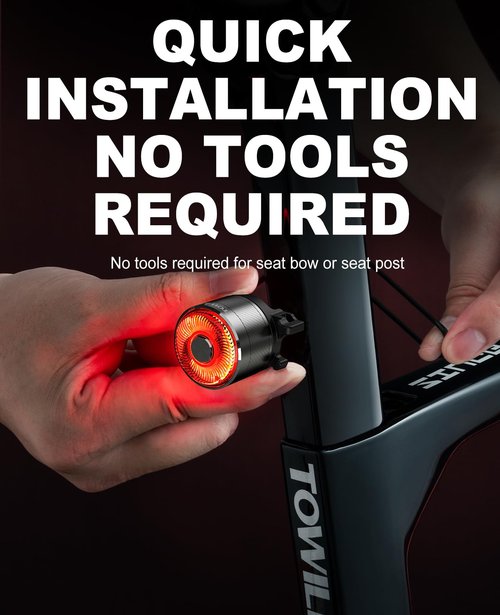 TOWILD TL05 Bike Tail Light Smart Brake Sensing Bike Rear Lights,Type-C Cable Waterproof Bicycle Back Lights Led Rechargeable Auto On/Off Taillight for Road Cycling Commuting
