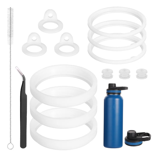 14pcs Silicone Water Bottle Gaskets, Bottle Sealing Rings with Tweezers, Drain Plugs, Straw Brush, Replacement Parts Accessories for Thermoflask 24/32/40/64oz, Straw Lid, Chug Spout, Chug Lid