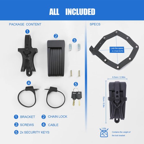 Compact Folding Bike Lock, 2.3ft Portable Heavy - Duty Anti - Theft High - Security Bicycle Chain Lock with Keys & Lock Bracket, Shear - Resistant Alloy Folding Lock for Bikes, E - Scooters & Ebikes
