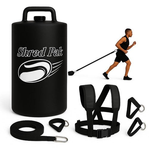 Upgraded ShredPak - Resistance Training System - Weight Sled Harness Weight Bag, Handles - Football Training, Any Surface, Strength Workout for Athletes - Burn 3X The Calories - Gym, Home and, Outdoor