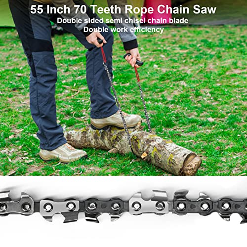 Upgrade 55 Inch Rope Saw for Tree Limbs with 70 Sharp Teeth & 46 Feet Ropes Kit
