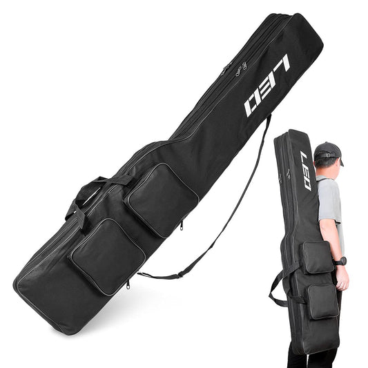 LEOFISHING Fishing Tackle Storage Bag 130cm/4.27ft Portable Fishing Rod Reel Organizer Fishing Pole Gear Tool Cases Carrier Two Layer Durable Oxford Large Capacity Travel Fishing Cover Bag 5 Color (Dark Black)