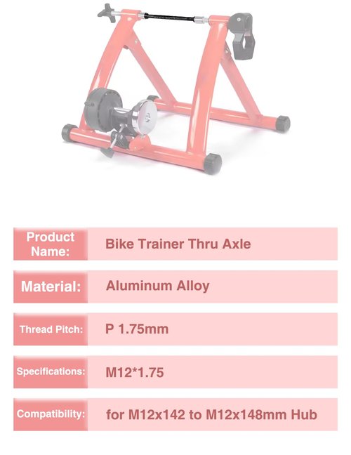 ZLXHDL Bike Resistance Trainer Accessories, M12 x P1.75, Thru Axles for Bike Trainers Length 142mm to 148mm Boost, for M12x142 to M12x148mm Hub, Aluminum Alloy High Strength