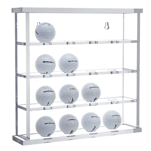 MyGift Premium Clear Acrylic Mountable 4 Tier Golf Ball Holder Showcase Rack, Wall Mounted Golf Ball Display Case Storage Cabinet Shelf, Holds 16 Balls