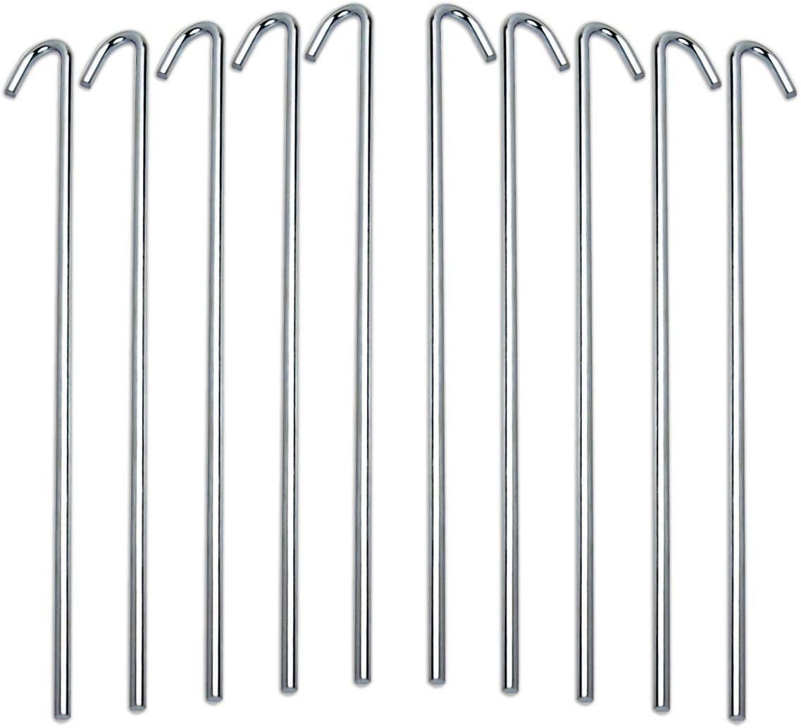Tent Stakes For Outdoor Camping Heavy Duty Metal, Galvanized Rust-Free Yard Stakes, 10 Garden Edging Fence Hook | Garden Stakes For Gardening & Canopies, Tent Pegs - By Ram-Pro