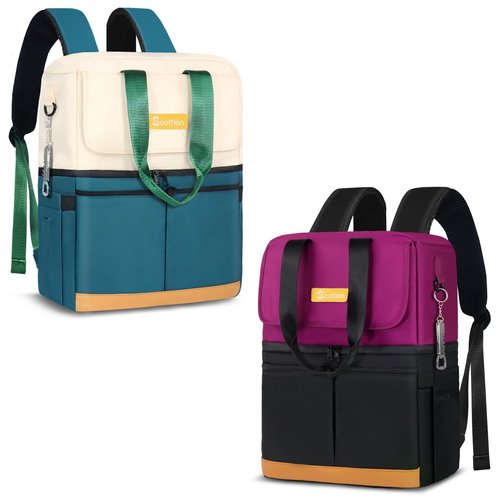 Scothen Backpack Cooler with Double Decker & 12 Ice Packs- Insulated Leak Proof & Waterproof Cooler Backpack- Soft Side Cooler Bag- Stylish Ice Chest Backpack for Women Travel Beach Picnic Lunch Work