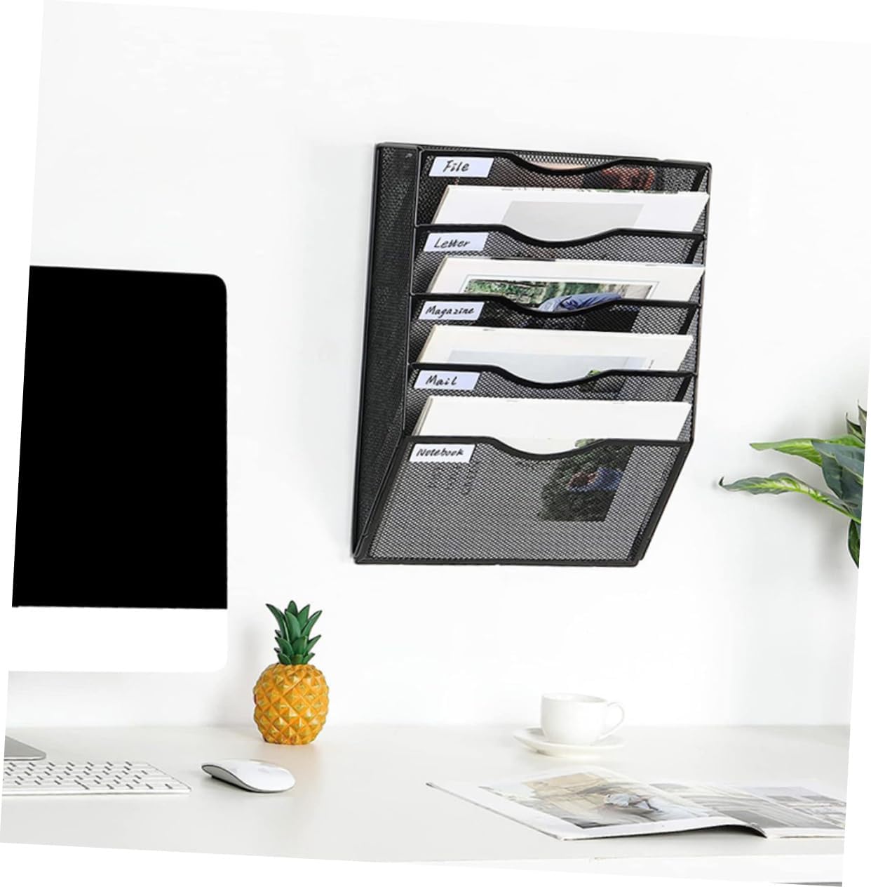 Wall-mounted Document Organizer Sturdy Mesh File Holder for Office Multi-use Rack for Magazines Catalogs and Documents Stylish File Management
