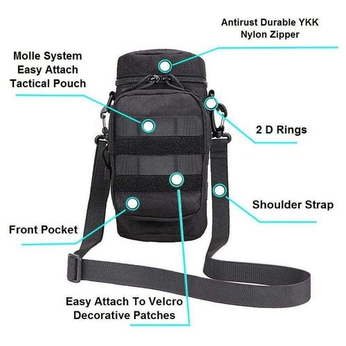 Camouflage Tactical Water Bottle Pouch with Strap, Multi-Purpose Outdoor Sports Drink Holder for Hunting, Fishing, Camping, Hiking (Khaki)