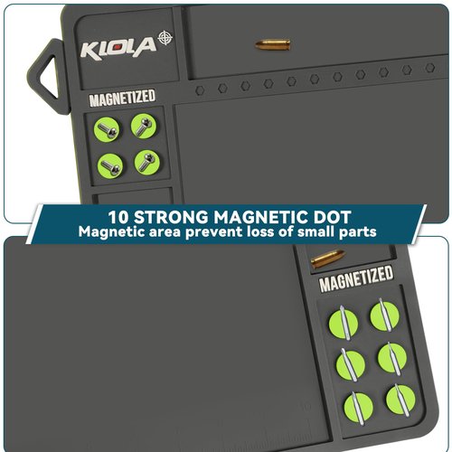 Klola Pistol Gun Cleaning Mat, Magnetic Gun Cleaning Pad Mat for Glock, Handgun Mats Cleaning with Organizer Parts Tray, Anti-Slip Thick Rubber Glock Cleaning Mat Protective Workbench Inch Ruler,Grey