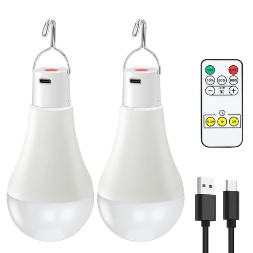 USB Rechargeable Light Bulbs with Remote Dimmable Timing 3000mAh Rechargeable Battery Portable LED Tent Light Bulbs for Home Emergency Camping Tent Hiking Hurricane Outage (Soft White 2 Pack)
