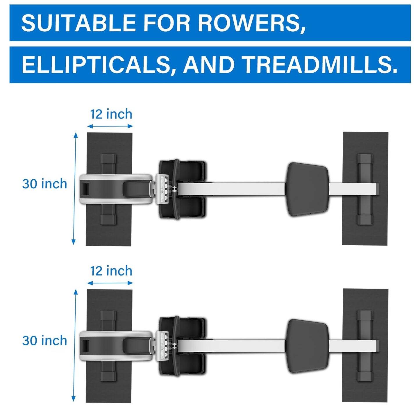 2PCS Fitness Equipment Mats and Floor Protector, Non-Slip Mat Rowing, Rowing Machine Bike Mat for Carpet & Hardwood Floors, Exercise Bike Mats (Two Pieces:30 * 12 inch)