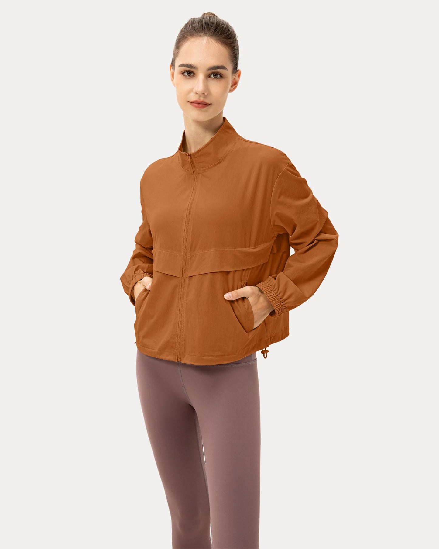 Locachy Women's Lightweight Zip Up Athletic Jacket Stand Collar Windproof Sun Protection Workout Outdoor Jacket Brown M