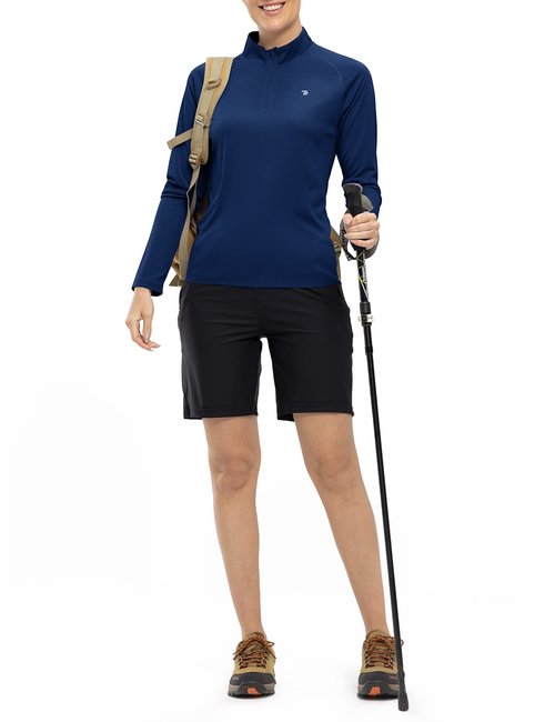Rdruko Women's SPF Shirts Long Sleeve Lightweight Quater Zip UV Protection Dry Fit Hiking Pullover(Navy, US XXL)