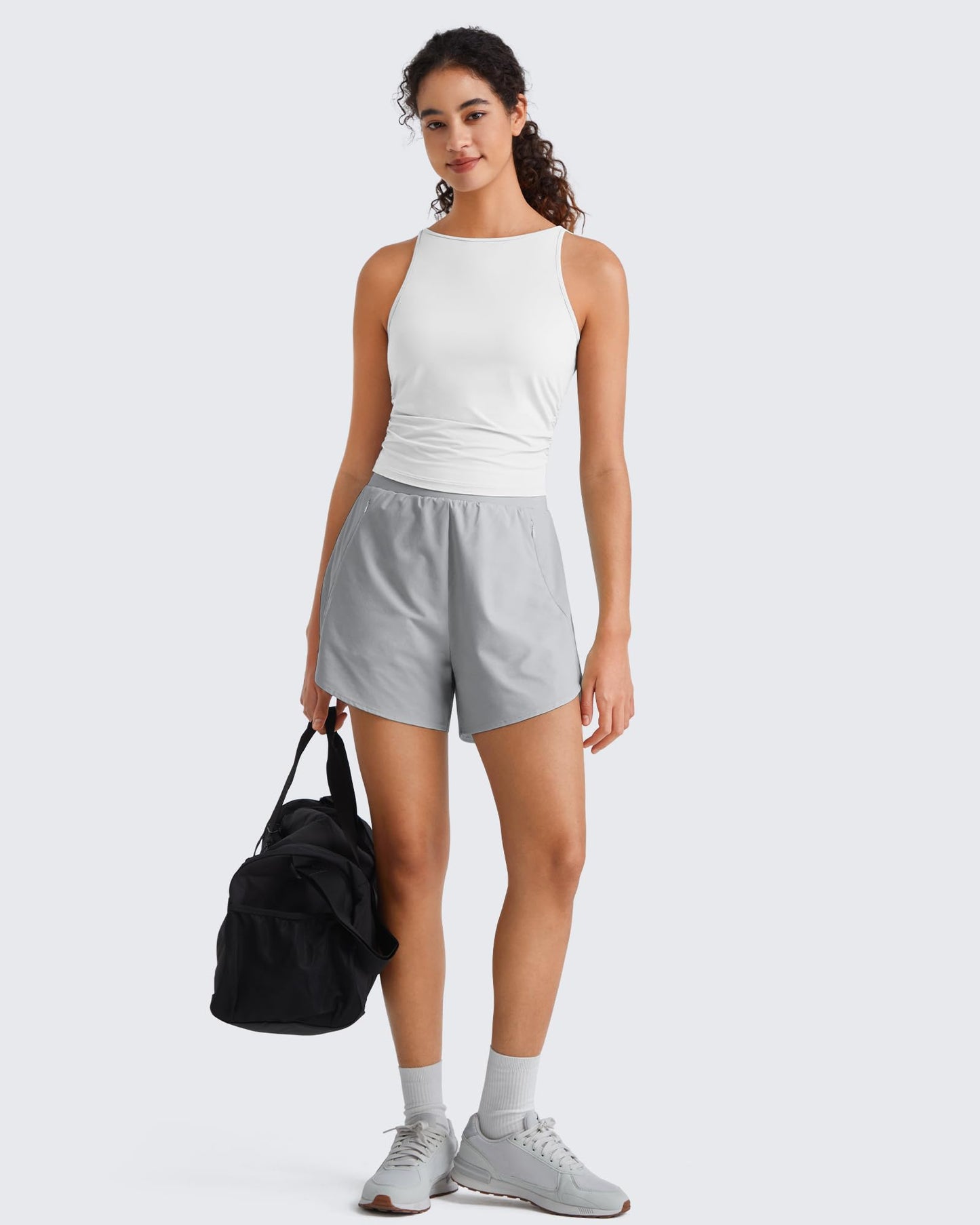 G4Free Skimetic Workout Tank Tops for Women Side Ruched Sleeveless High Neck Crop Top Summer Athletic Gym Shirts