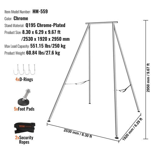 VEVOR Aerial Yoga Frame, 9.67 ft Height Swing Stand, Max 551.15 lbs Load Chrome-Plated Steel Pipe Inversion Yoga Rig for Indoor Outdoor Use
