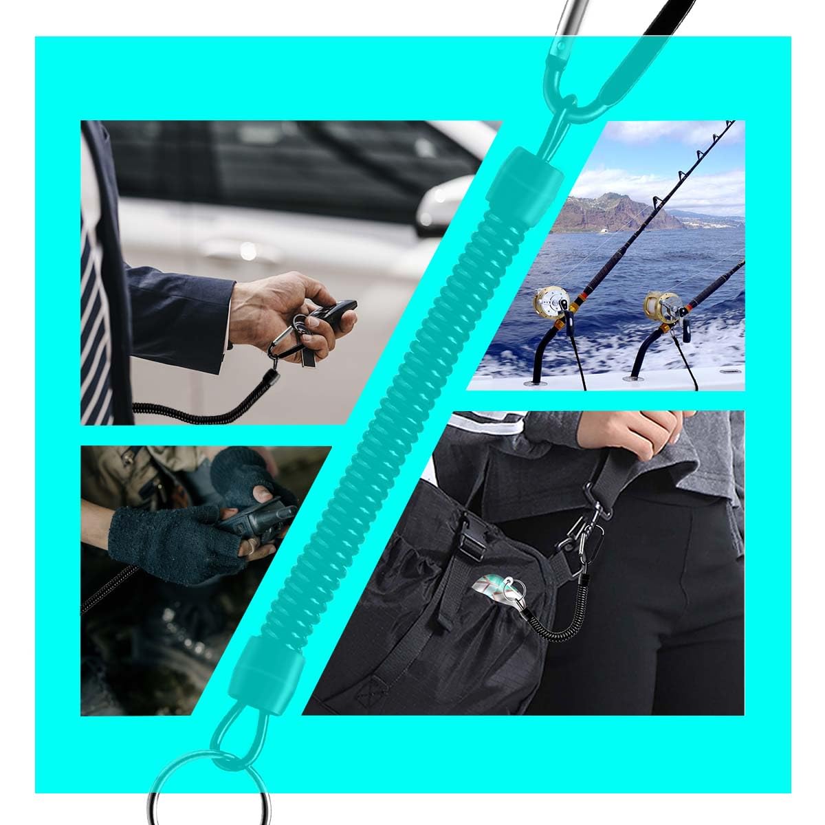 Hekodonk Flexible Anti-Lost Spring Coil Leash Cord Safety Ropes Retractable Lines Elastic Wrist Band with Stainless Steel Snap Hook Keychain Ring Carabiner,Black