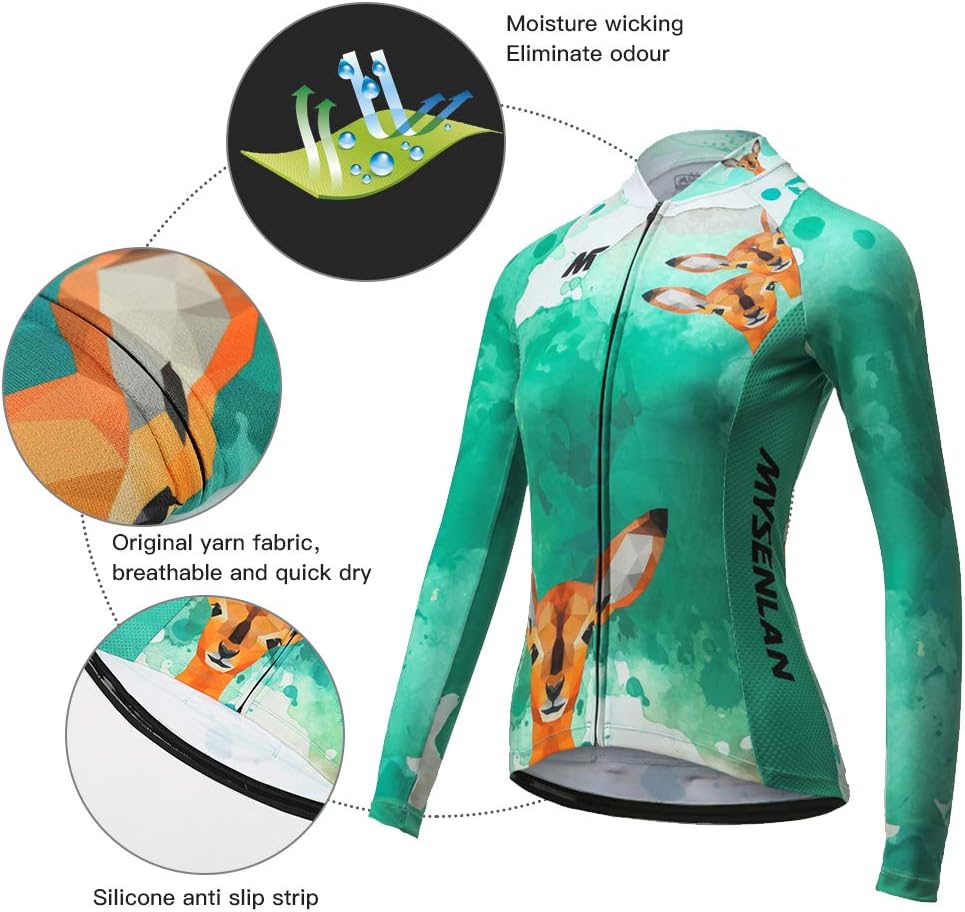 Mysenlan Women's Cycling Long Sleeve Breathable Jersey Set 3D Padded Long Pants Bike Shirt Bicycle Tights Clothing