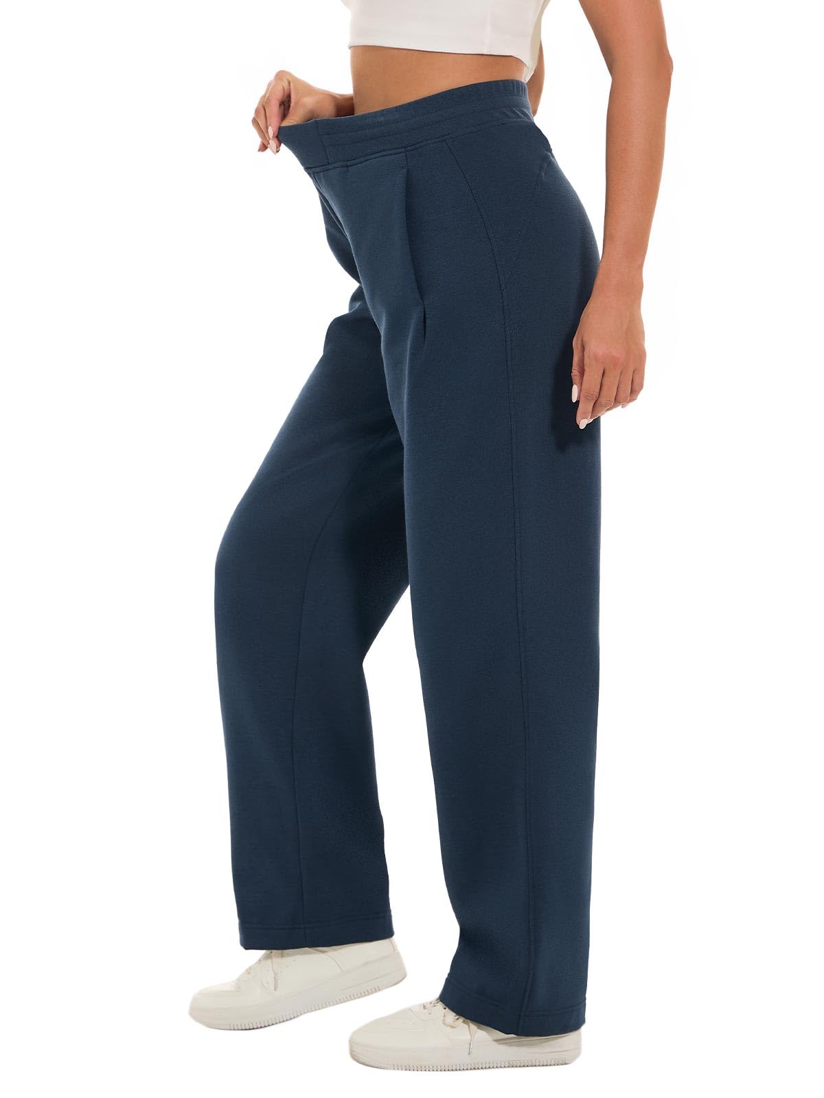 HOdo 32"/34" Inseam Womens Tall Sweatpants Fleece Joggers for Women Wide Leg Pants with Pockets for Workout Navy-34-M