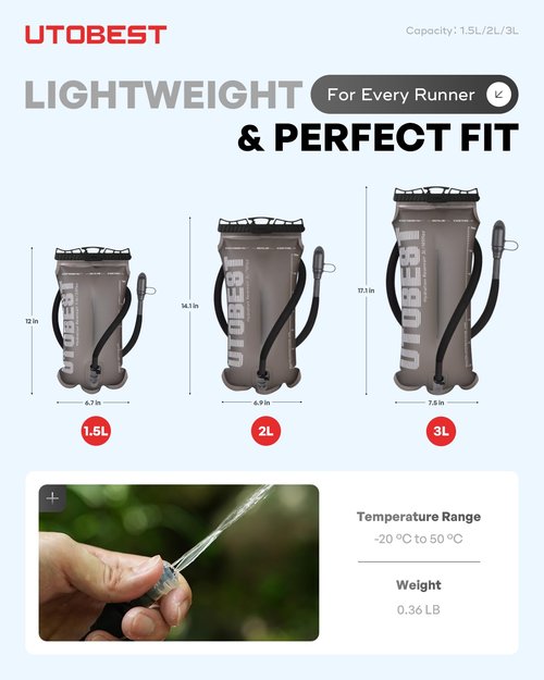 UTOBEST Hydration Bladder 1.5 L 2L 3L,TPU Water Bladder,Water Bladder for Hiking Backpack,BPA Free,Wide Opening,Leak-Proof,Water Reservoir for Hiking Cycling Camping Running