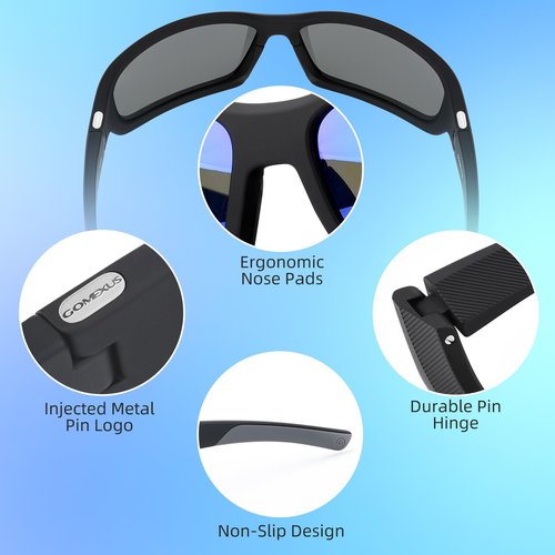 GOMEXUS Polarized Sports Sunglasses No Plastic Lens for Men Women, Fishing Cycling Golf Drving Protection UV400 (Blue, Blue)