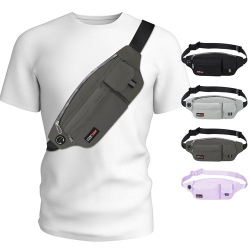MAXTOP Large Crossbody Fanny Packs for Men Women with Headphone Jack and 5-Zipper Pockets Adjustable running belt for Outdoors Yoga Traveling Casual Running Hiking