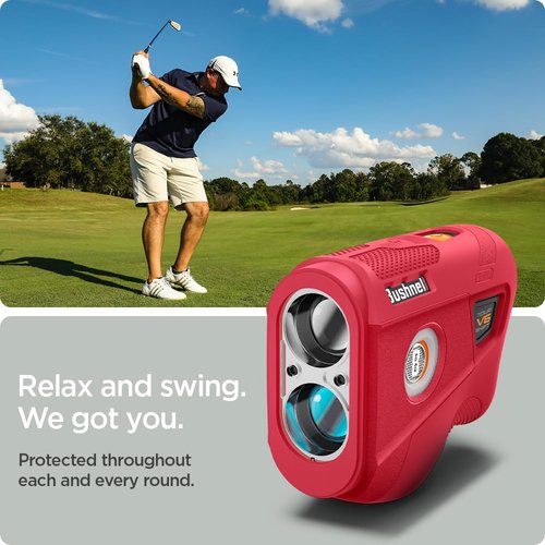 Spigen Golf Silicone Fit Rangefinder Case Designed for Bushnell Rangefinder Tour V6 Shift Protective Cover Carrying Case Golf Rangefinder Accessories Compatible with AirTag - Red