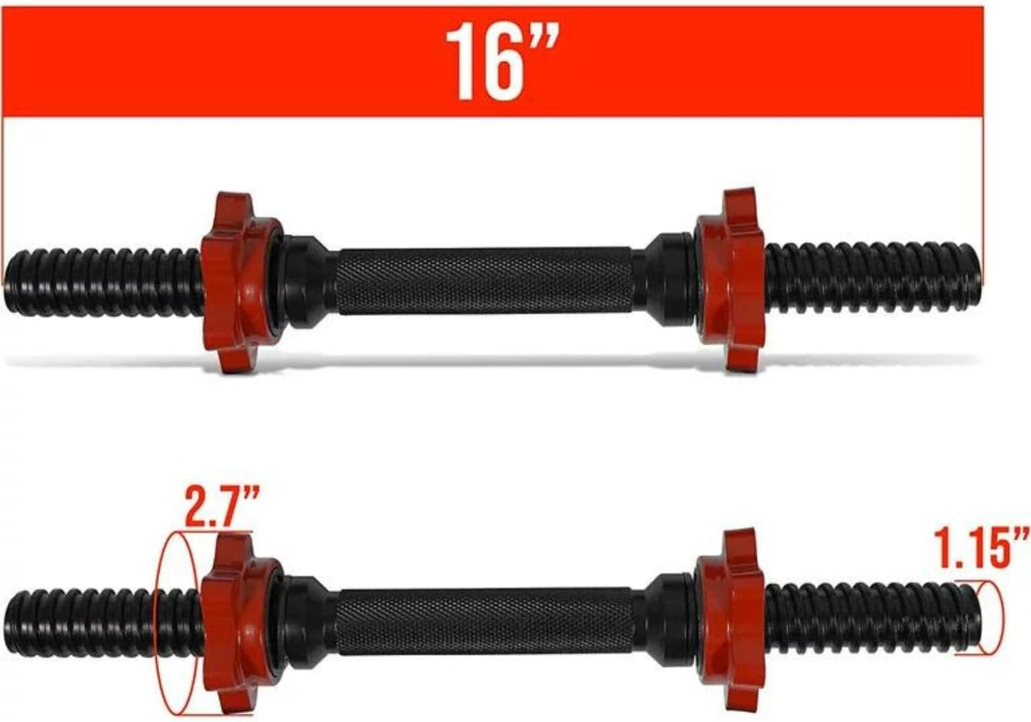 Yes4All Pair of Threaded Dumbbell Handles 14/16/18/24 inch, Chrome/Rubber Grip, Fit 1” Plates, Weight Bar Connector