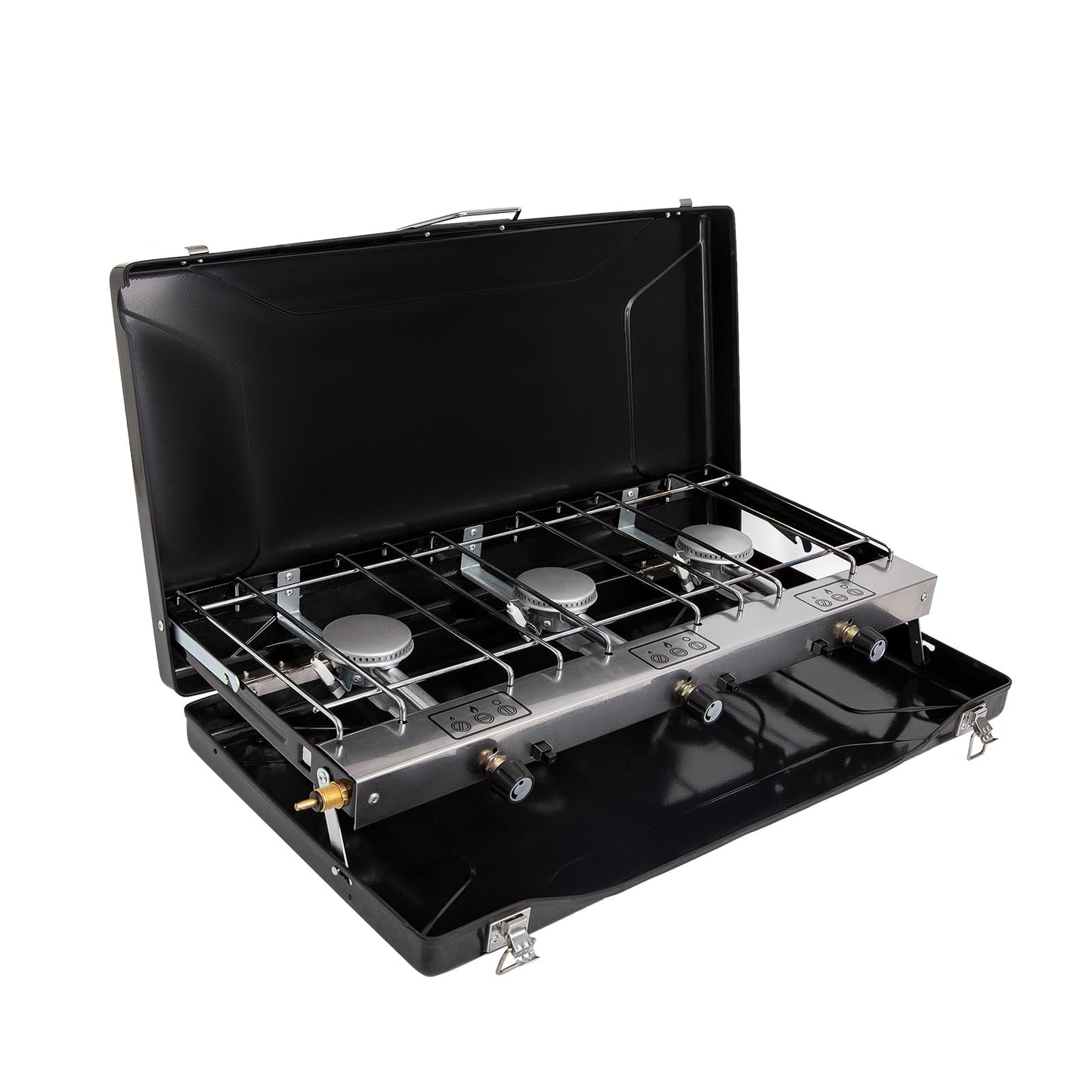 FineFlame 3-Burner Propane Camping Stove 19800 BTUs, Portable Camp Stove with 3 Adjustable Burners and Push-Button Instant Ignition, Portable Camping Grill, Built-in Carrying Handle