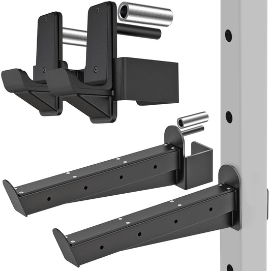 Kipika J-Hooks and Safety Spotter Arms for 3" x 3" Power Racks with 5/8" or 1" Hole - Heavy Duty Barbell Holders and Catches with Rubber Pads - Power Rack Attachments for Squat, Bench Press and More