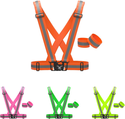Reflective Vest with Hi Vis Bands, Fully Adjustable & Multi-Purpose Reflective Running Gear, Reflective Straps for Night