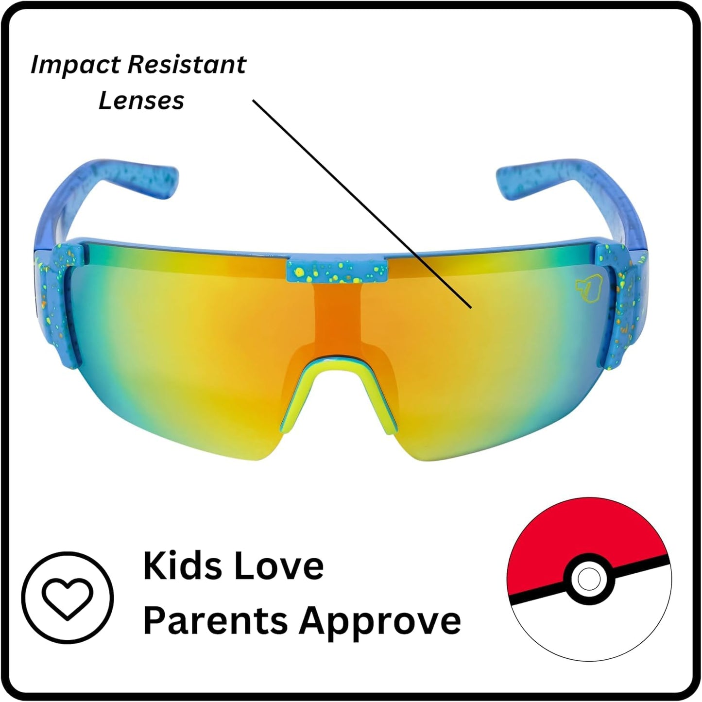 ARKAID Pokémon Sunglasses for Kids | Yellow and Blue Tinted Sports Wrap | UV 400 | One Size Fits Most Kids