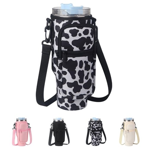 Yitco Water Bottle Carrier Bag Compatible with Stanley 40 oz Tumbler with Handle, Water Bottle Pouch for Stanley Cup Accessories with Adjustable Strap for Walking Running Travelling Camping, Leopard
