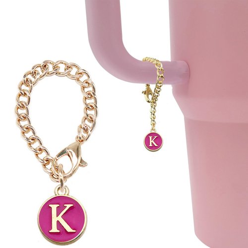 Tovly 10mm Straw Cover Cap for Stanley Cup 40&30 Oz Initial Butterfly Style Straw Topper with personalized Letter Charm Accessories for Stanley Tumbler (K)