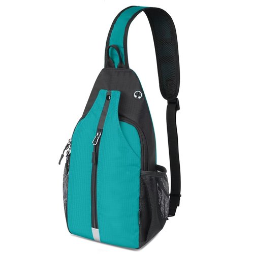 MAVHVAM Small Crossbody Sling Bag - Lightweight Travel Hiking Backpack - Adjustable Daypack - Reflective Strap - One Shoulder - Water-Repellent Chest Bag - Teal