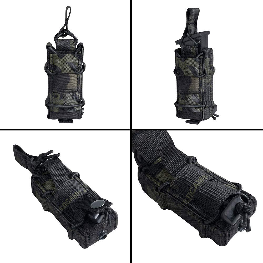 EXCELLENT ELITE SPANKER Open Top M4 M14 M16 AR15 Mag Pouch and Single Pistol Mag Pouch Flashlight Holder Magazine (muticam Black, Single Pouch)
