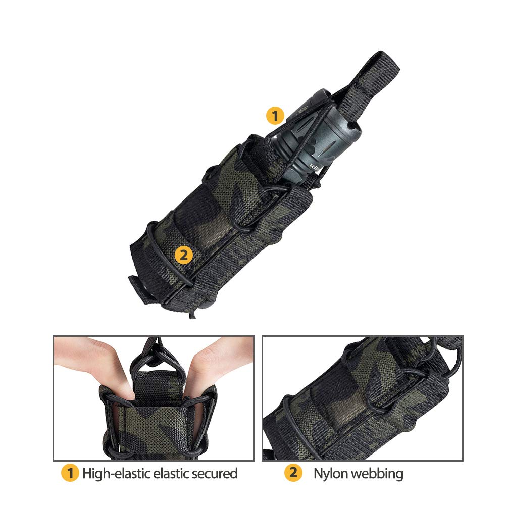 EXCELLENT ELITE SPANKER Open Top M4 M14 M16 AR15 Mag Pouch and Single Pistol Mag Pouch Flashlight Holder Magazine (muticam Black, Single Pouch)