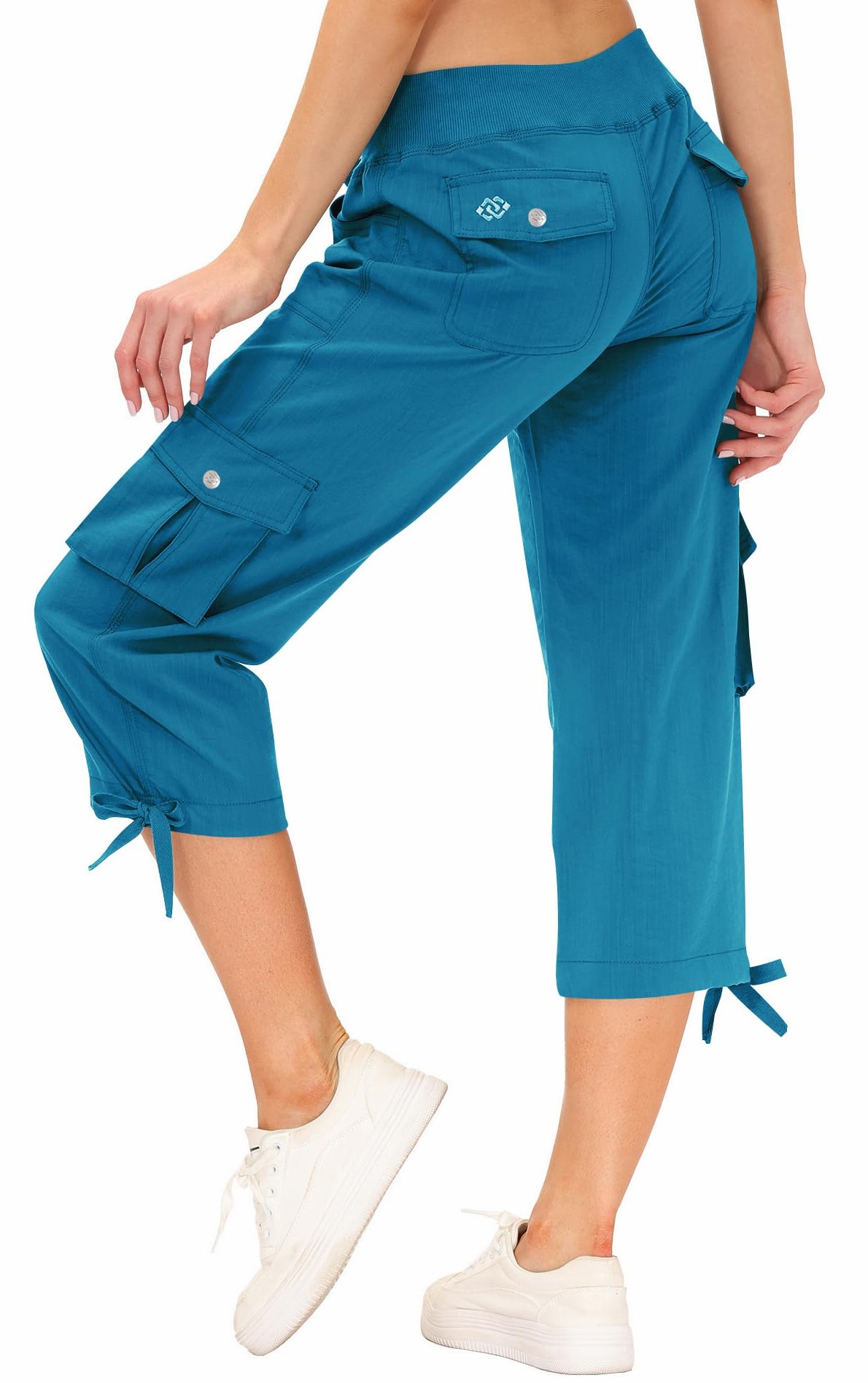 MoFiz Capri Pants for Women Cargo Hiking Pants Lightweight Women's Capris Summer Casual Travel Blue 2XL