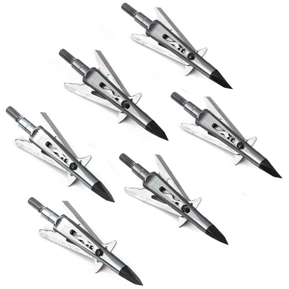 JIANZD 2-Blade Hunting Hybrid Broadhead 6 Pack 100 Grain Archery Mechanical Broadhead for Compound Bows and Crossbows, Silvery-02
