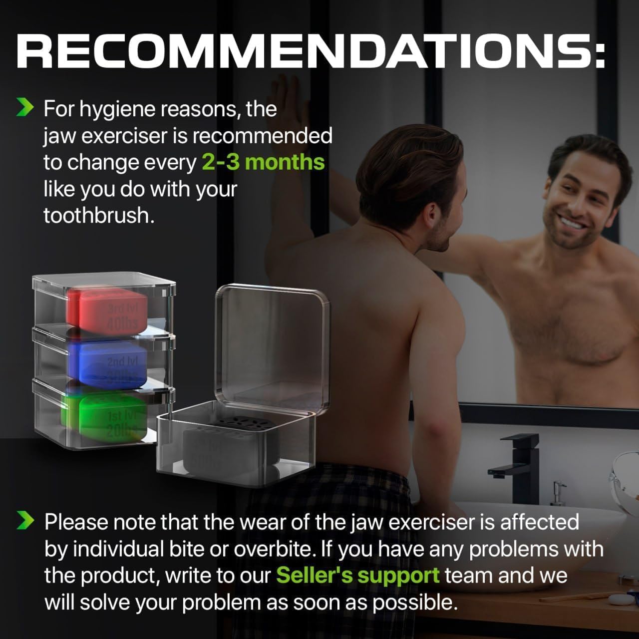 Jaw Exerciser for Men and Women - 2 pcs Powerful Jaw Trainer - Beginner 20 lb - Double Chin Reducer Eliminator - Silicone Toner Tablets - Face Neck Shaper and Strengthener Chewing Gum