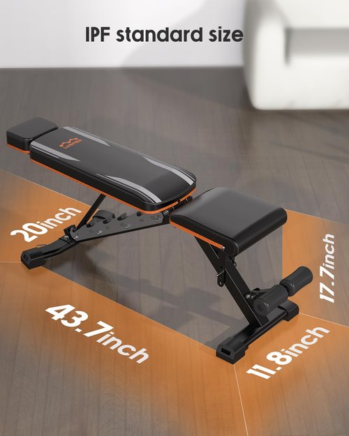 Lusper Weight Bench for Home Gym, Adjustable and Foldable 800LB Weight Bench, Multi-Purpose Workout Bench for Bench Press Sit up Incline Flat Decline (Black 800LB)