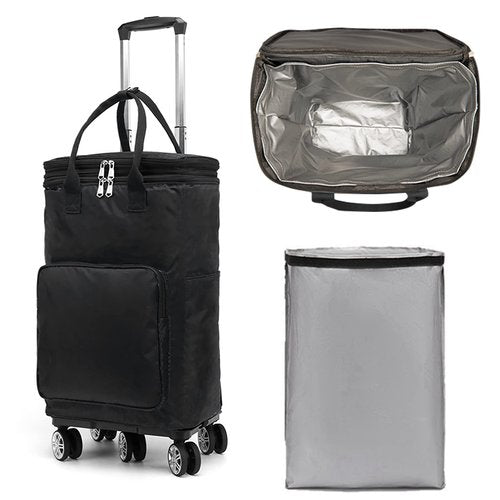 Soft Cooler Bag Wheeled，Expandable Double Deck Large Insulated Rolling Cooler Collapsible Leakproof Portable for Camping Picnic Beach Travel（Black）