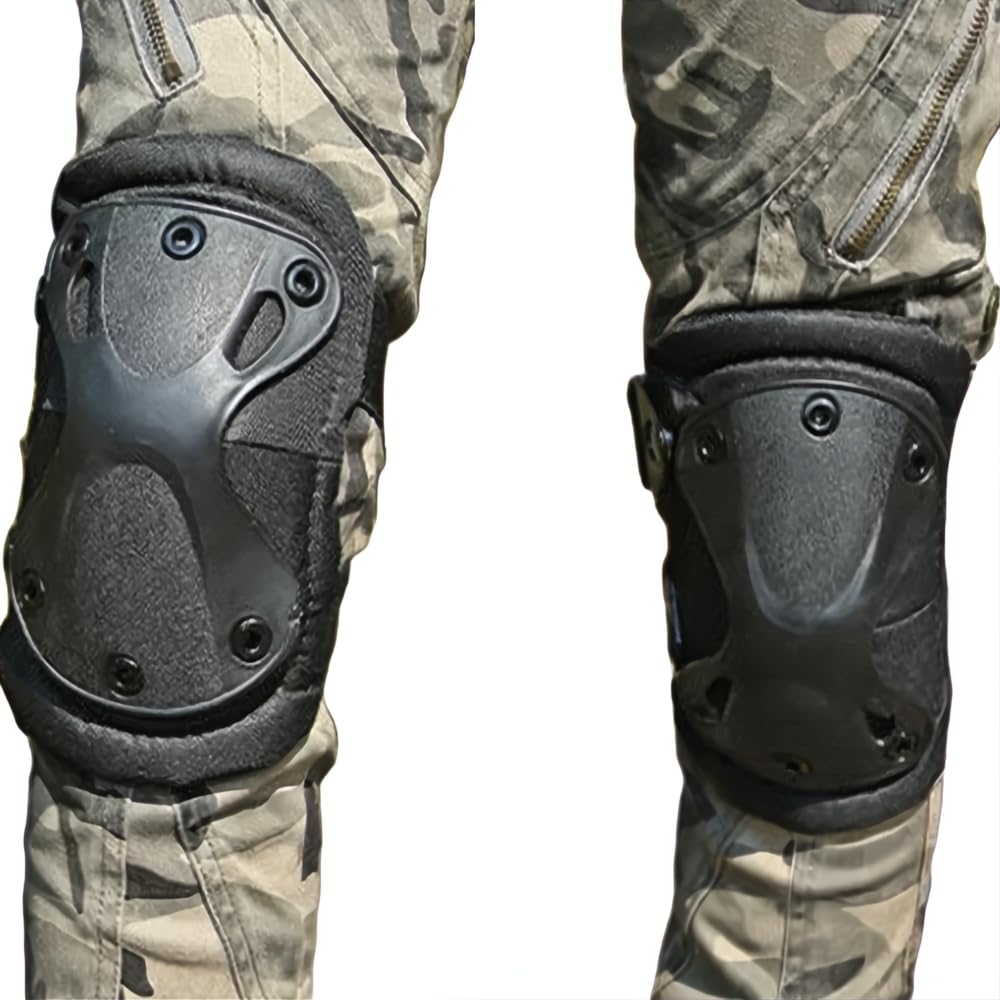Pack of 4 Tactical Knee & Elbow Protective Pads Guard Black Knee and Elbow Pads Adjustable Shoulder Straps Gel Knee Pads for Paintball Heavy Duty Elbow and Knee Protective Pads for Outdoor Work