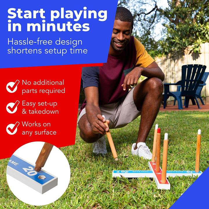 Outdoor Ring Toss Game for Kids and Family - Yard Lawn Games with Wooden Base