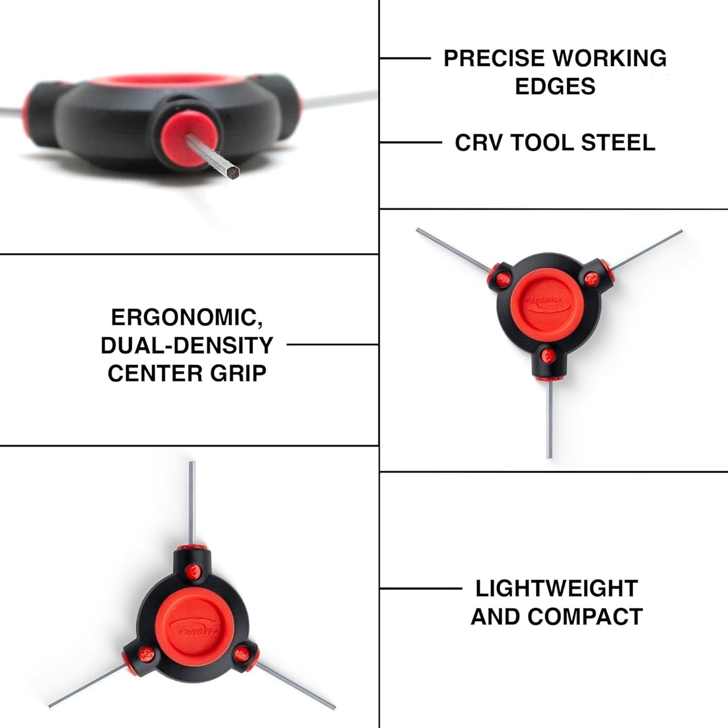 Feedback Sports | Fixed 3-Way Bicycle Torx Wrench Set | T25/T28/T30 | W/Dual Density Overmolded Rubber Grip