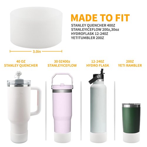 Mohjeke Stanley Cup Accessories for 40 oz Tumbler, Straw Cover and Cup Boot Included, Fits Stanley 30 oz & 40 oz, Spill Stopper and Silicone Boot Set (White)