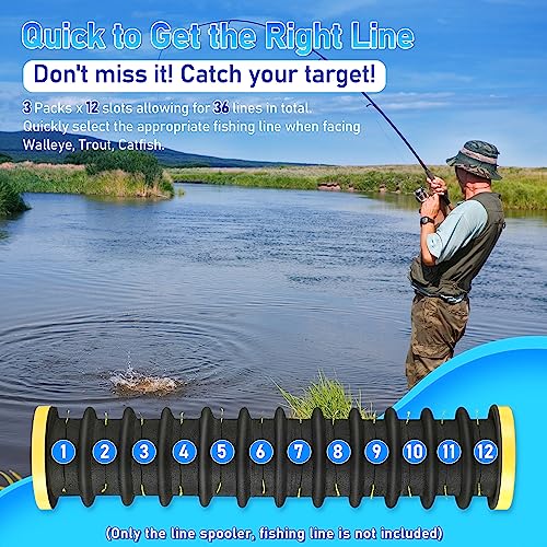Fishing Line Storage Organizer with 12 Slots - Black, 3-Piece Leader Holder Set