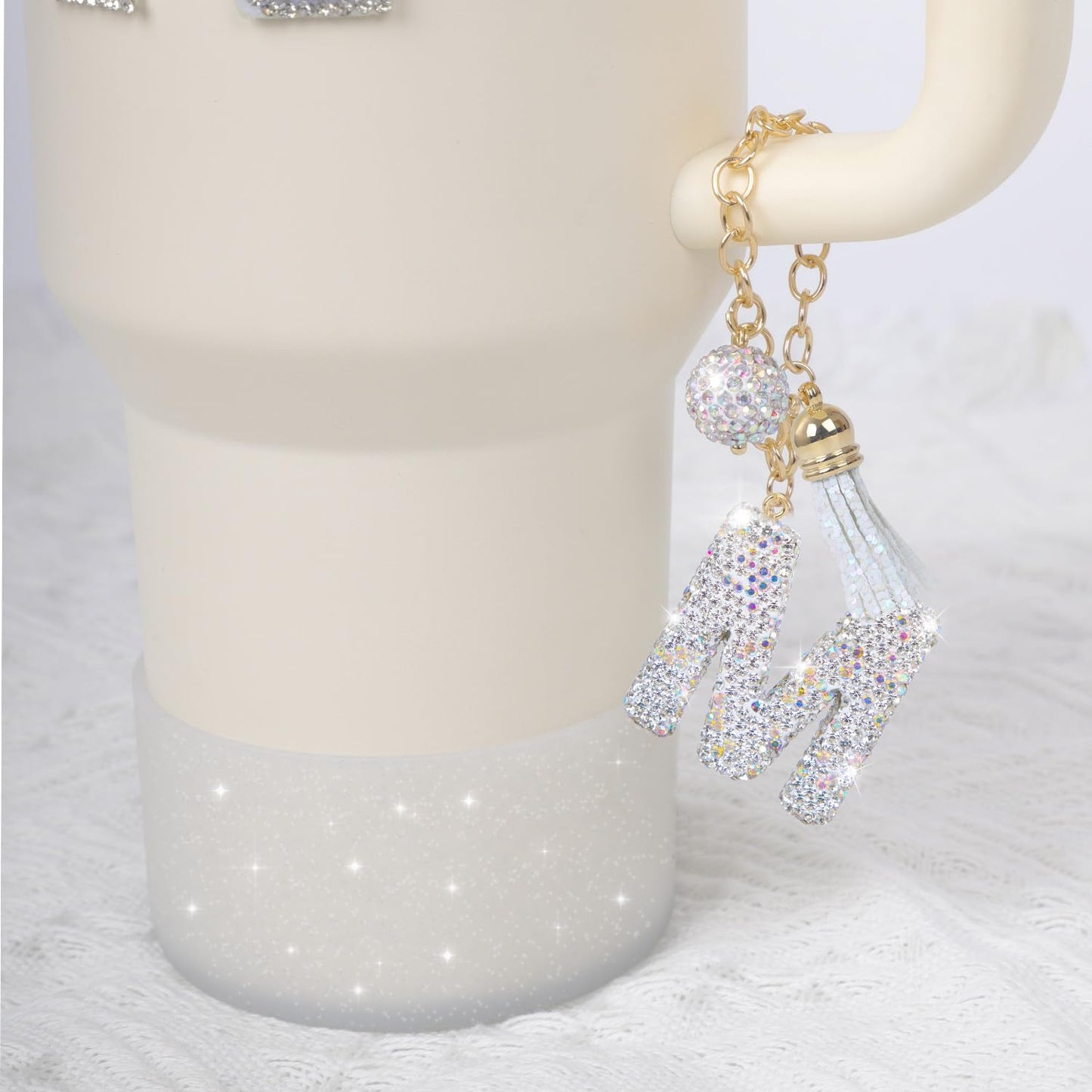 foci cozi Letter Charms for Stanley Cup Handle,Silicone Boot Accessories Charms for Stanley Cup 40oz 30oz,Crown Straw Cover Topper & Diamond Sticker(M)