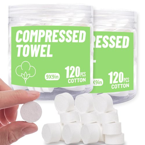 Compressed Towels Travel Size | Hypoallergenic Cotton Wet Wipes for Sensitive Skin | Unscented Face & Body Cleansing Cloths for Adults & Baby | Portable Gym Camping Makeup (White-240, M)