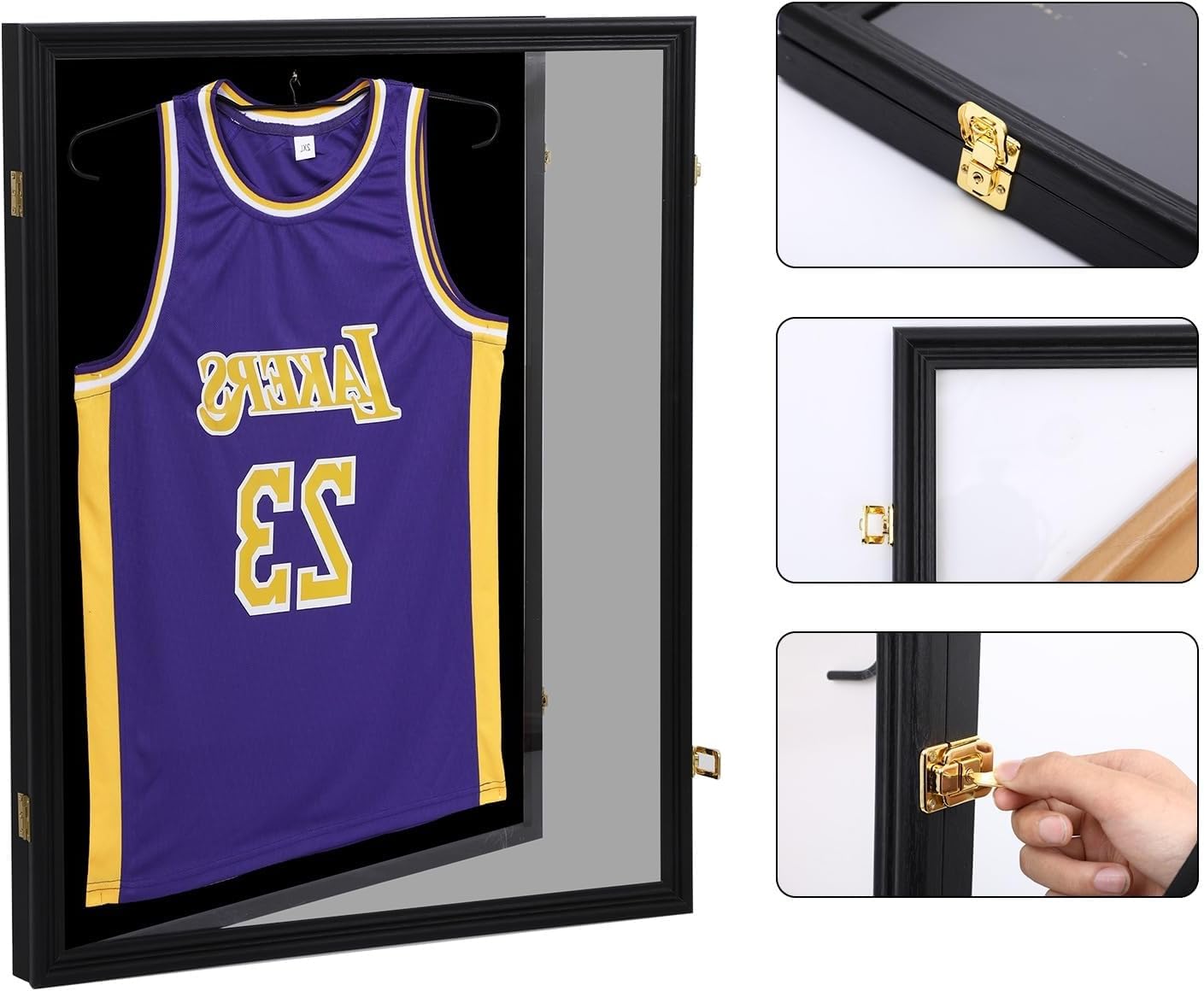 WORKOOT Jersey Frame Display Case, Jersey Frame, Shadow Box, Jersey Shadow Box Lockable with 98% UV Protection, Acrylic Glass, Hangers, Wall Mount for Sports Shirts & Uniforms (3 Pack)
